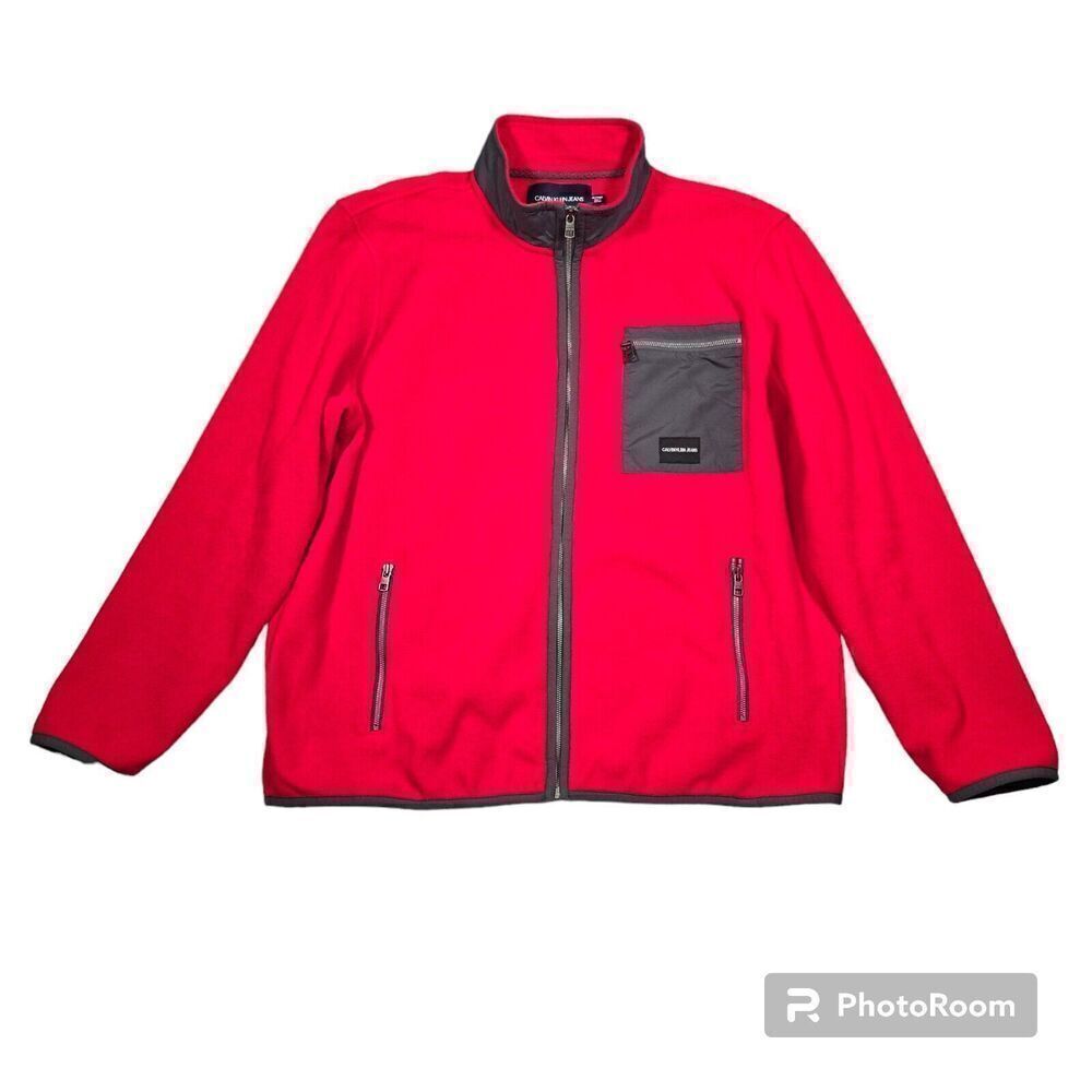 Calvin Klein Jeans Red Mock Neck Full Zip Polar Fleece Jacket 2XL